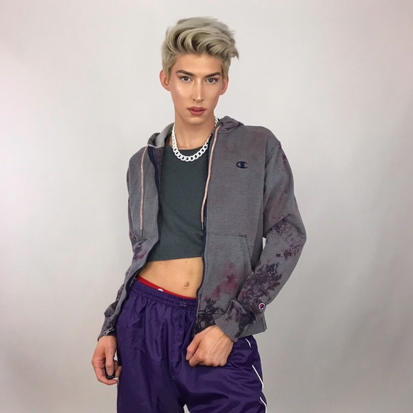 Ash purple custom bleached Champion jacket - Picture 3 of 4